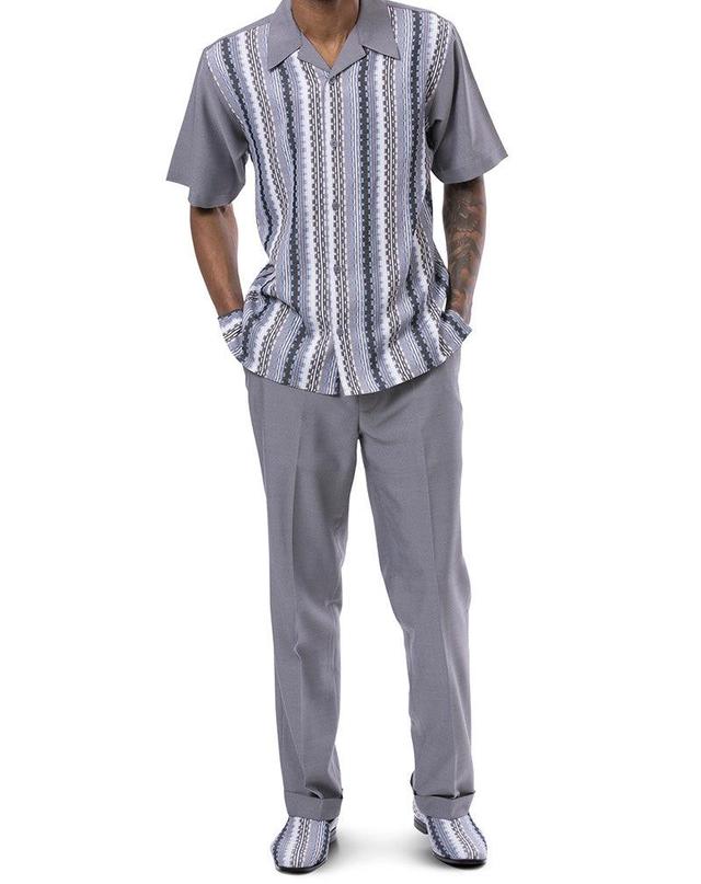 Gray Weave Design Walking Suit 2 Piece Short Sleeve Set Product Image