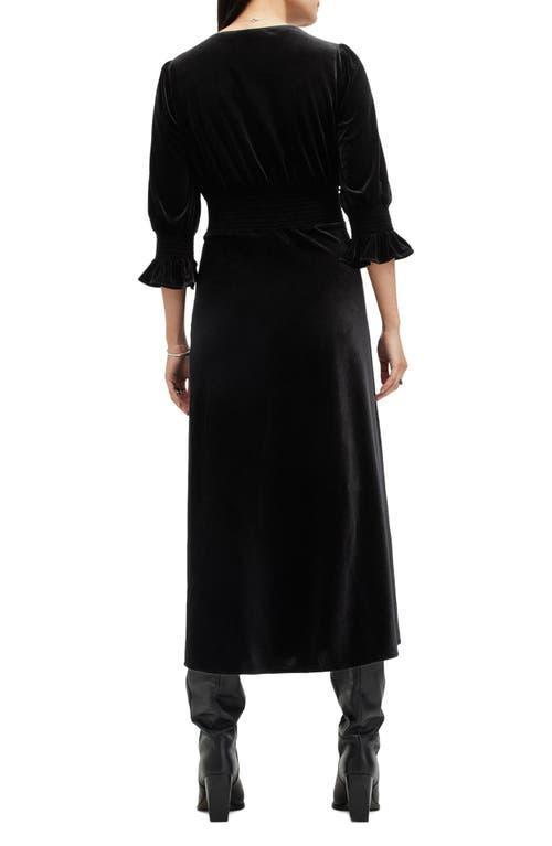 ALLSAINTS Ani V-neck Velvet Midi Dress In Black Product Image