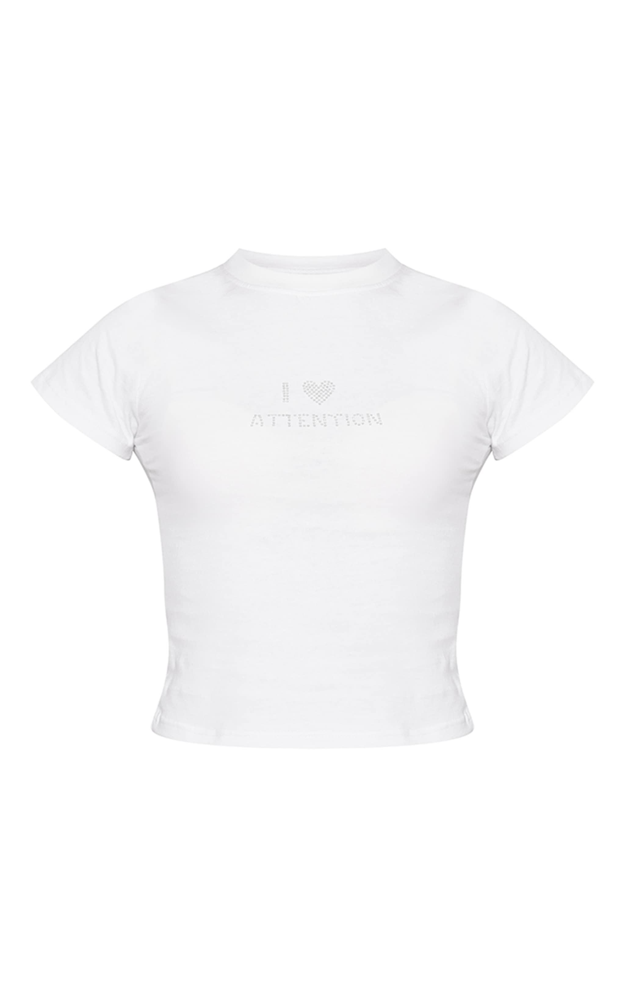 White Hot Fix Attention Fitted T Shirt Product Image