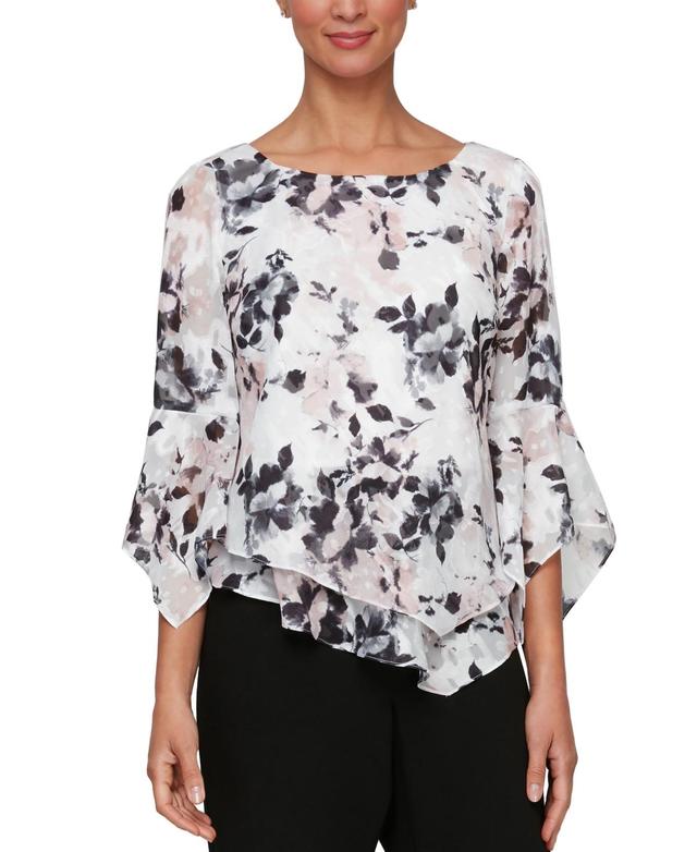 Women's Printed Pointed-Hem 3/4-Sleeve Blouse Product Image