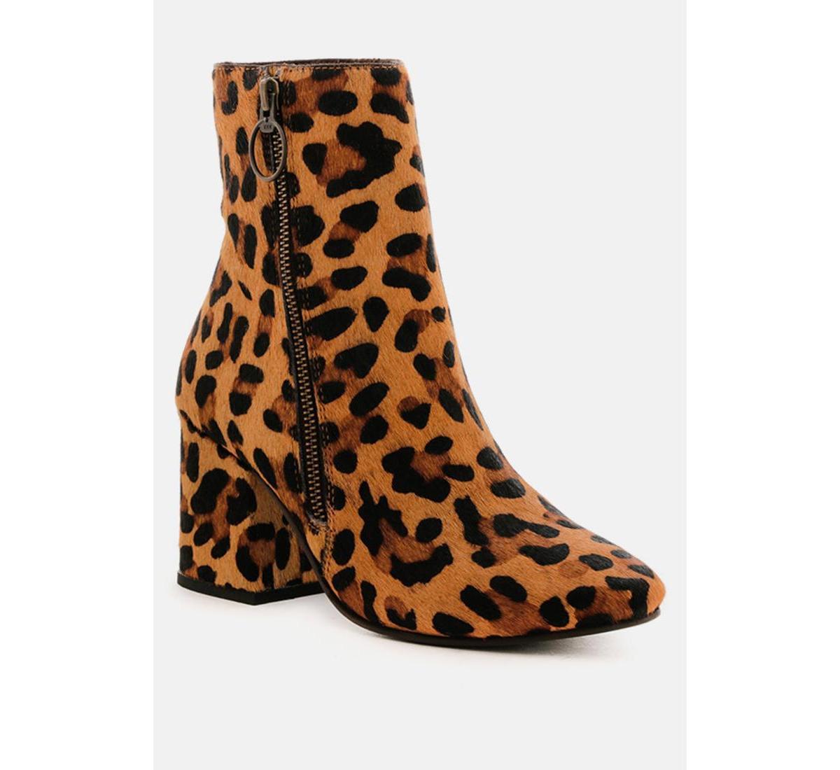 Helen Womens Leopard Print Block Heel Leather Ankle Boots product image