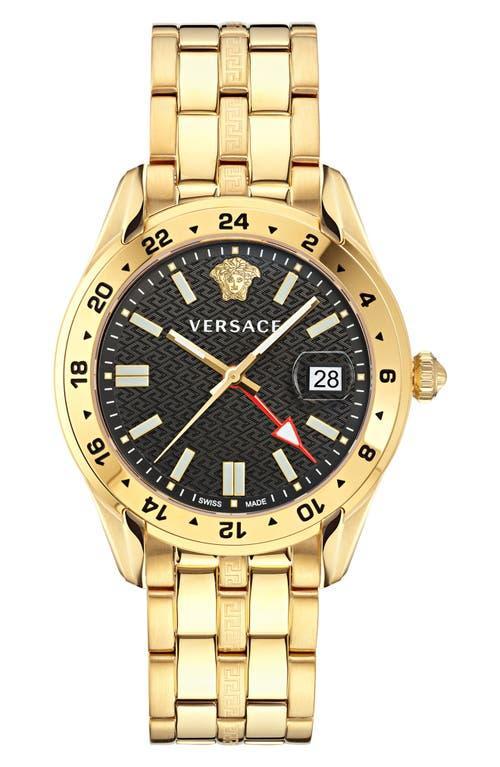 Mens 41MM Greca Time GMT Yellow Gold Watch Product Image