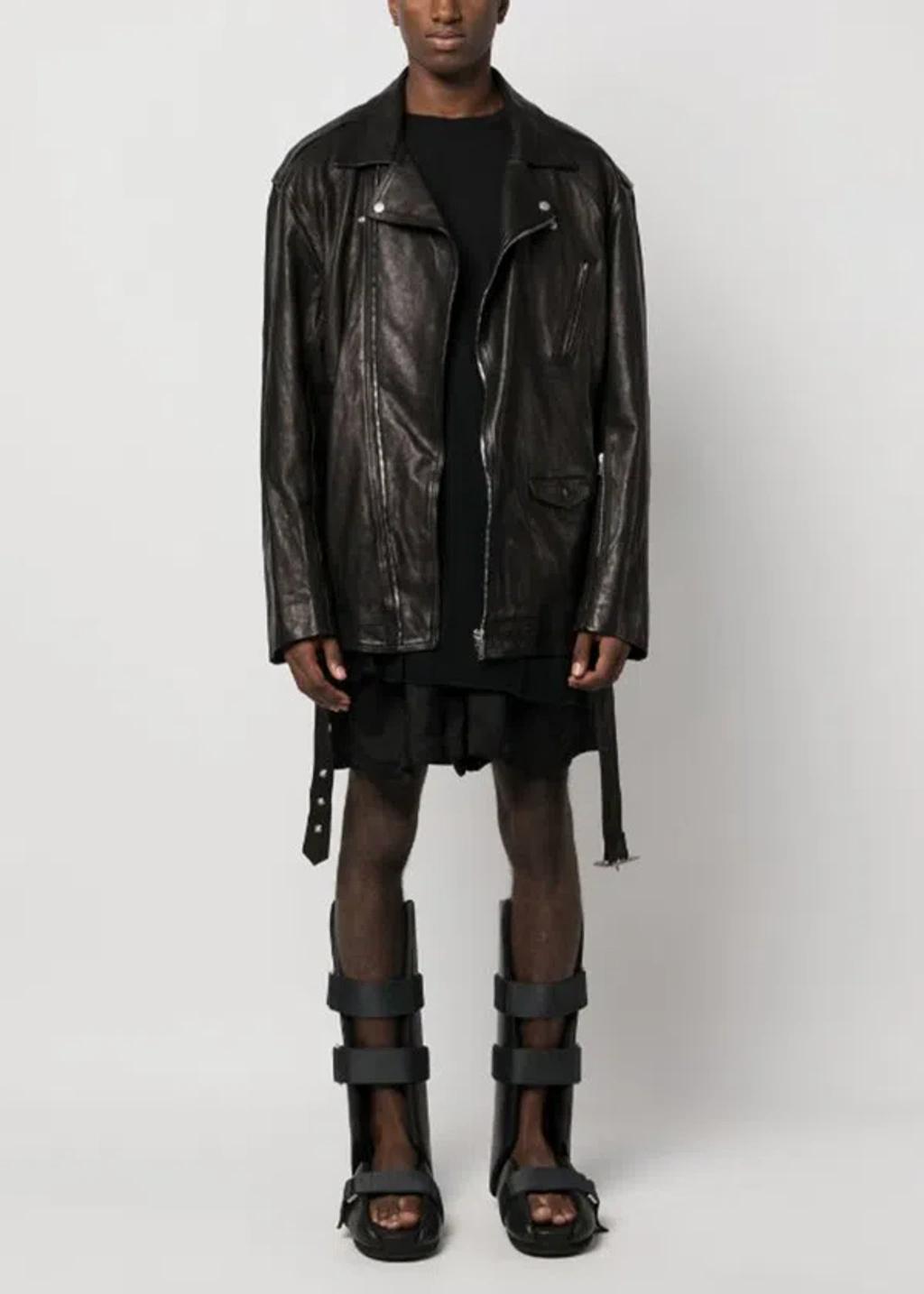 RICK OWENS Black Lukes Stooges Leather Jacket Product Image