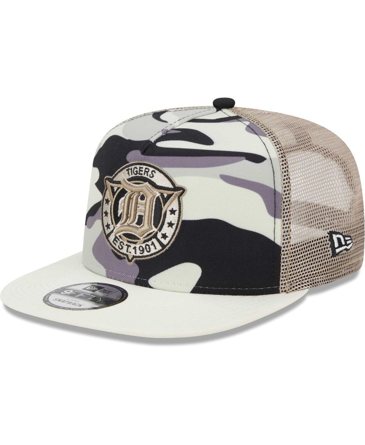 Mens New Era White Detroit Tigers Chrome Camo A-Frame 9FIFTY Trucker Snapback Hat Product Image