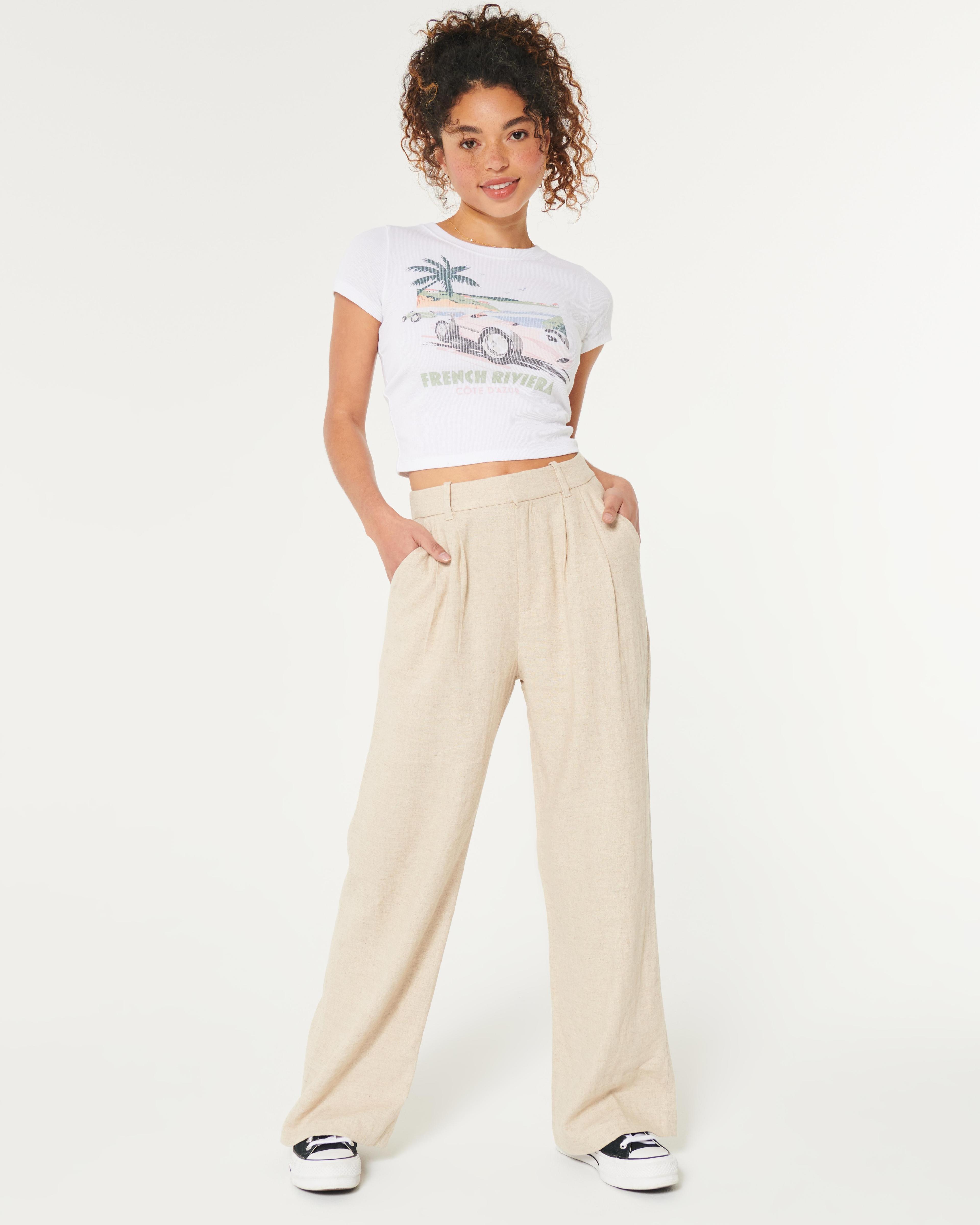 Hollister Livvy Ultra High-Rise Linen-Blend Wide-Leg Pants Product Image