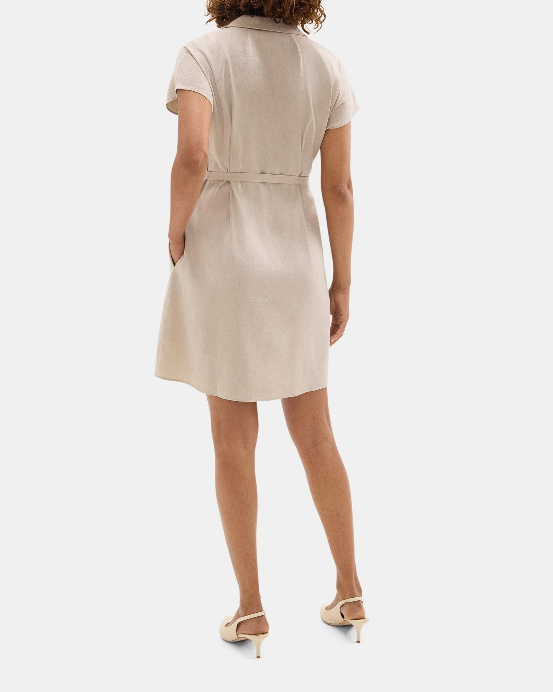 Sleeveless Shirt Dress in Stretch Linen-Blend Product Image