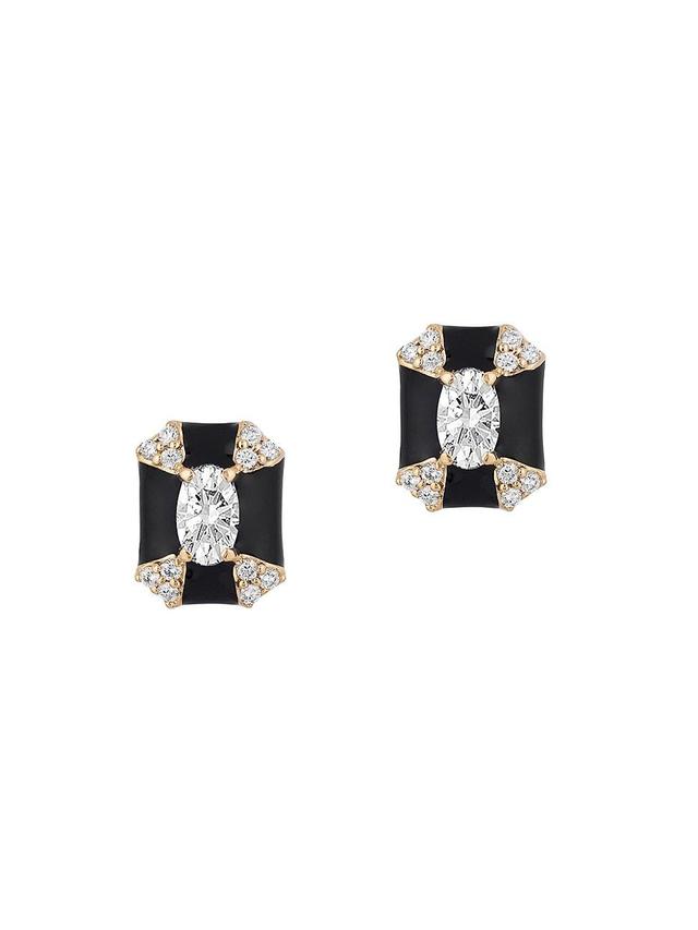 Womens Queen 18K Yellow Gold, Diamond, & Enamel Octagonal Stud Earrings Product Image