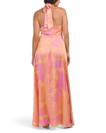 Floral Satin Halter Gown for Women Product Image