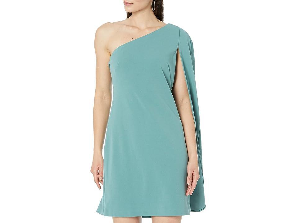 Adrianna Papell Stretch Crepe One Shoulder Sheath Dress with Cape Detail (Green Slate) Women's Dress Product Image