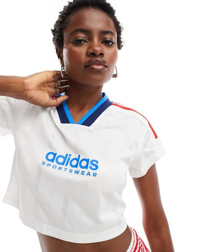 adidas Soccer Tiro crop T-shirt in white with red stripes Product Image