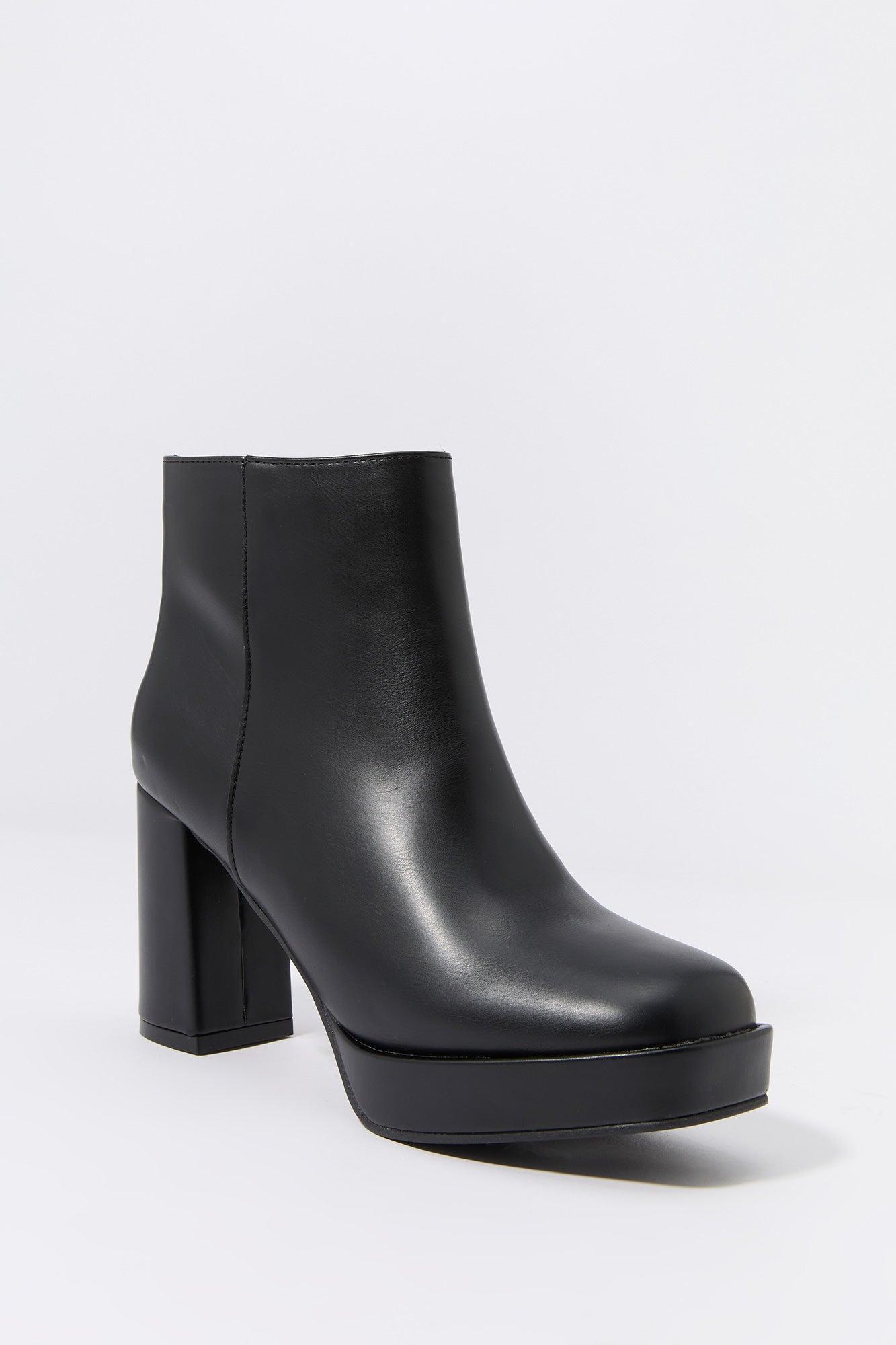 Faux Leather Platform Heeled Boot Female Product Image