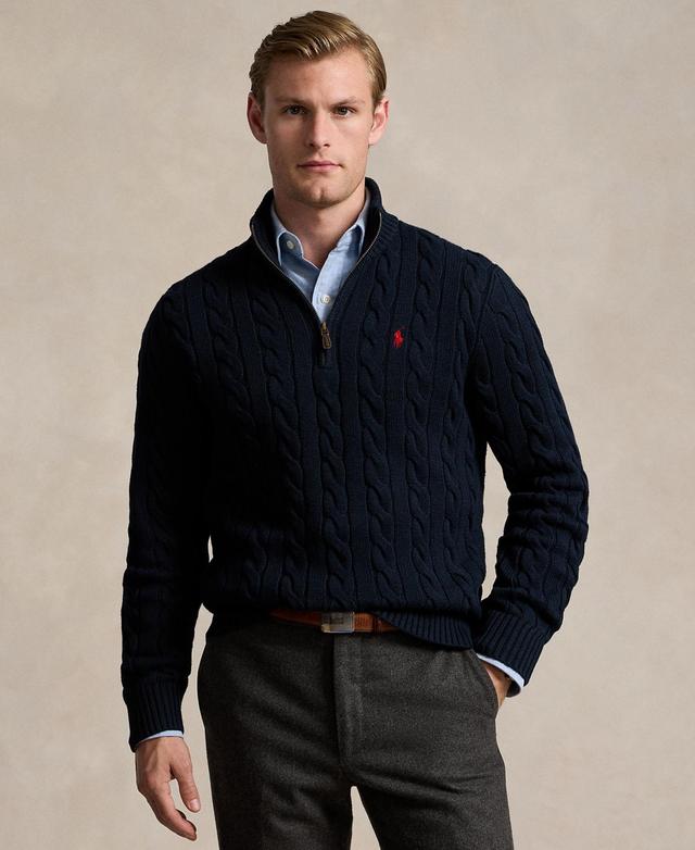 Polo Ralph Lauren Cable-Knit Cotton Quarter-Zip Sweater (Camel Melange) Men's Clothing Product Image