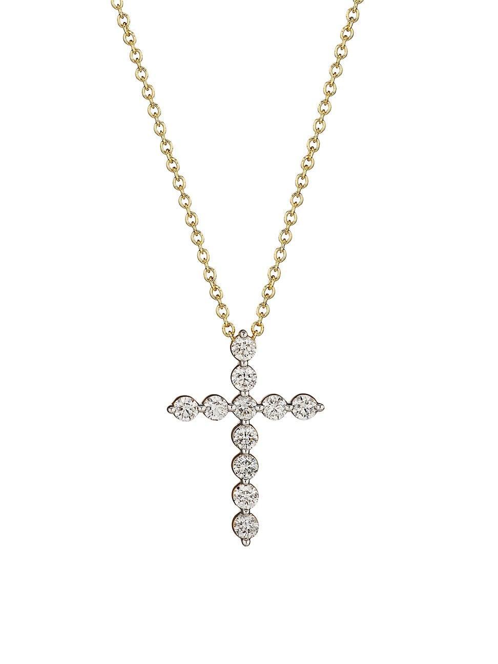 Womens 14K Yellow Gold & 1 TCW Diamond Cross Pendant Necklace Product Image