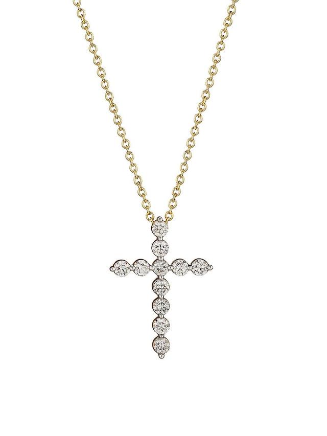 Womens 14K Yellow Gold & 1 TCW Diamond Cross Pendant Necklace Product Image