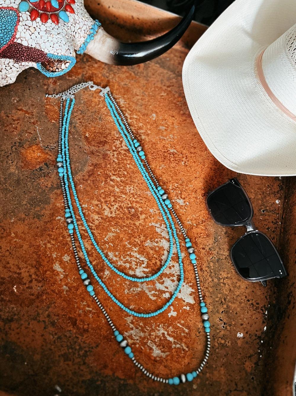 Triple Strand Turquoise And Navajo Inspired Necklace Product Image