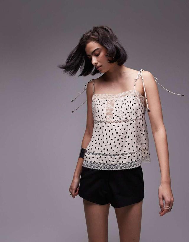 Topshop polka dot lace mix cami top in ivory  Product Image