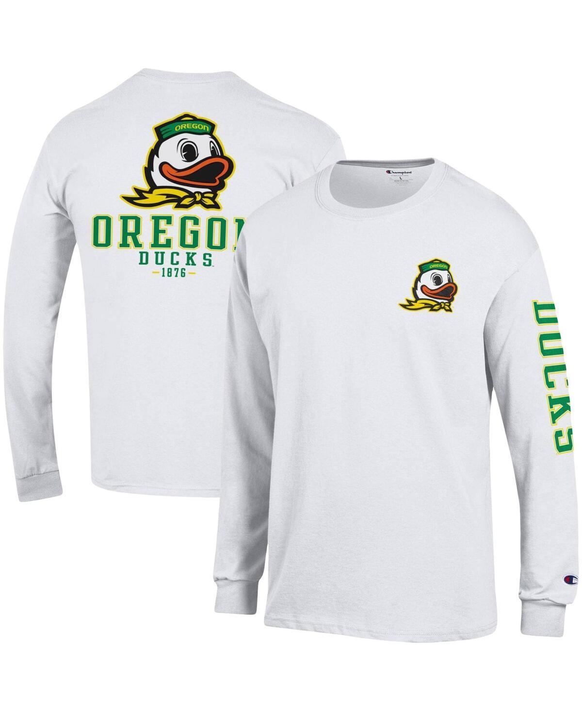 Mens Champion White Oregon Ducks Team Stack Long Sleeve T-shirt Product Image