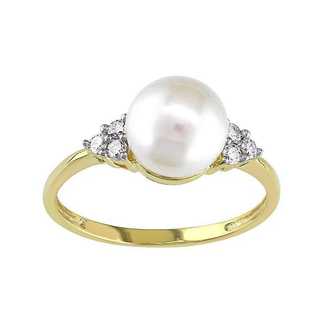 Stella Grace 10k Gold 1/8 Carat T.W. Diamond & Freshwater Cultured Pearl Ring, Womens White Product Image