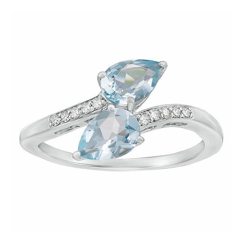 Gemminded 10k White Gold Aquamarine & Diamond Accent Ring, Womens Product Image