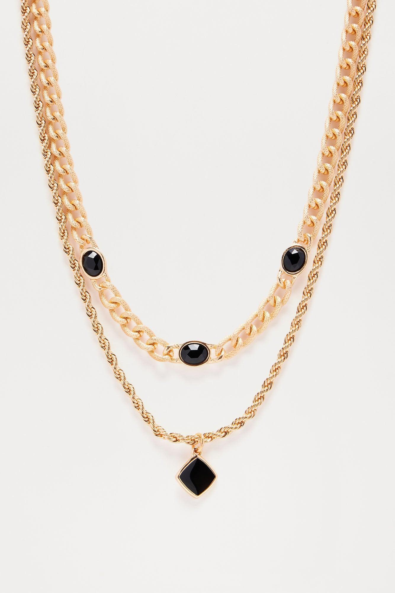 Black And Gold 2 Piece Chain Necklace - Gold/Black Product Image