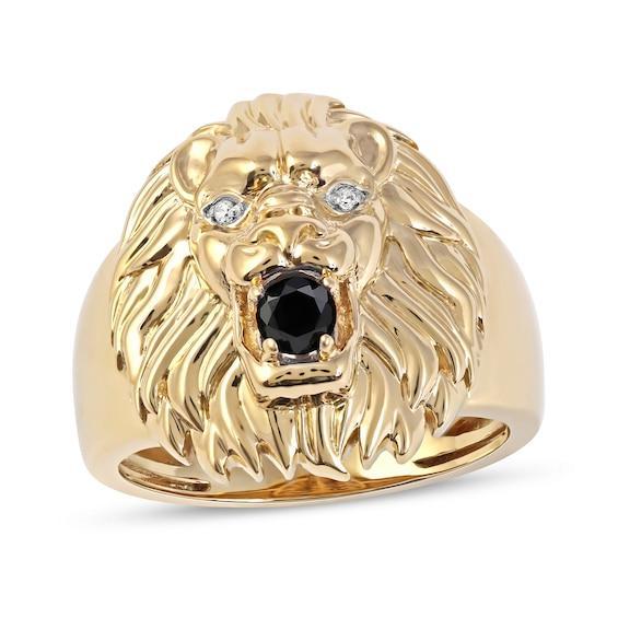 Men's Black Spinel and Diamond Accent Lion's Head Ring in 10K Gold Product Image