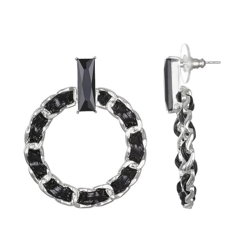 Emberly Silver Tone Woven Ribbon Circle Link Post Earrings, Womens Product Image