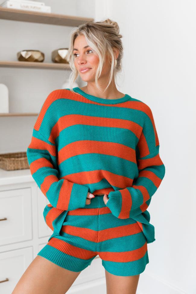 Sign Of The Times Teal And Rust Striped Sweater Set Product Image