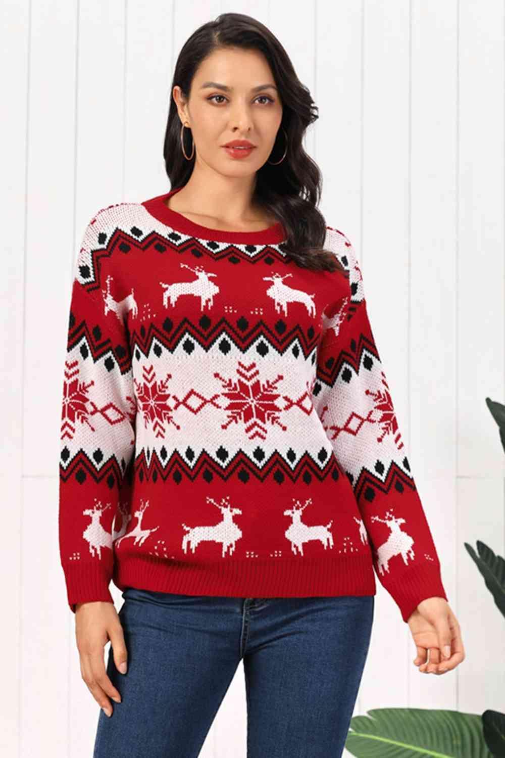 Women's Reindeer Round Neck Sweater Female Product Image