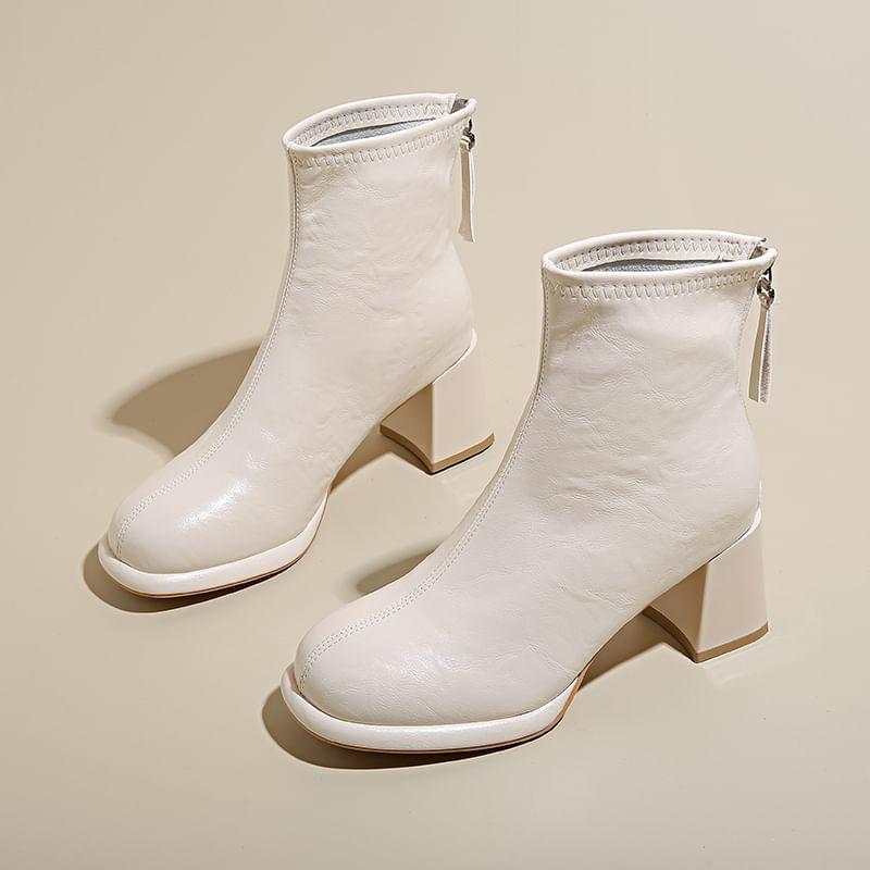 Block Heel Plain Short Boots Product Image