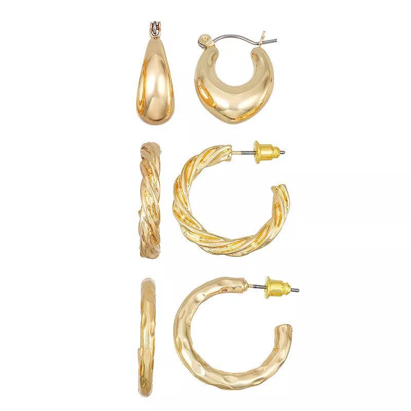 Ella Shea Mix Metal 3-pc. Hoop Earring Set, Womens, Gold Product Image