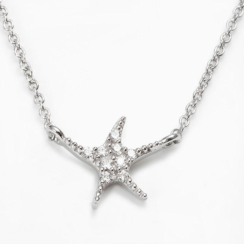 Sophie Miller Sterling Silver Cubic Zirconia Starfish Necklace, Womens White Product Image