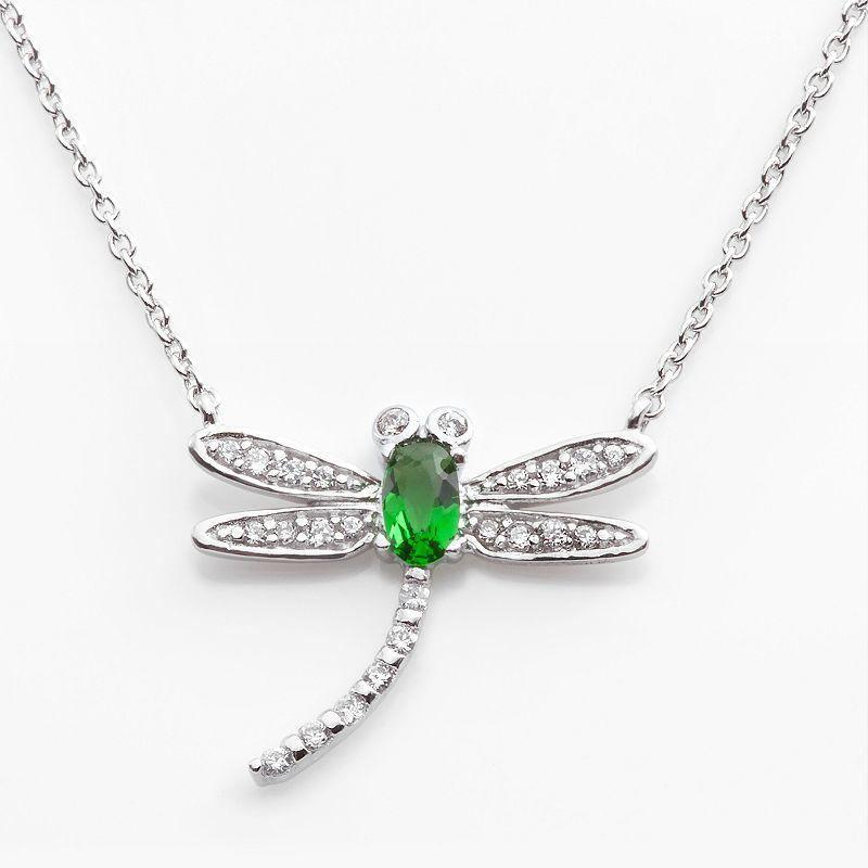 Sophie Miller Sterling Silver Simulated Emerald & Cubic Zirconia Dragonfly Necklace, Womens Green Product Image