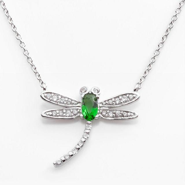 Sophie Miller Sterling Silver Simulated Emerald & Cubic Zirconia Dragonfly Necklace, Womens Green Product Image