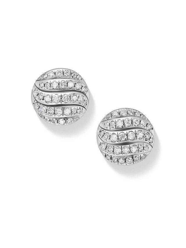 Womens Sculpted Cable Stud Earrings In Sterling Silver With Diamonds Product Image