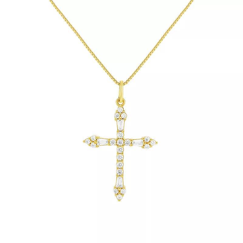 PRIMROSE Sterling Silver Cubic Zirconia Cross Pendant Necklace, Womens Gold Over Sterling Product Image