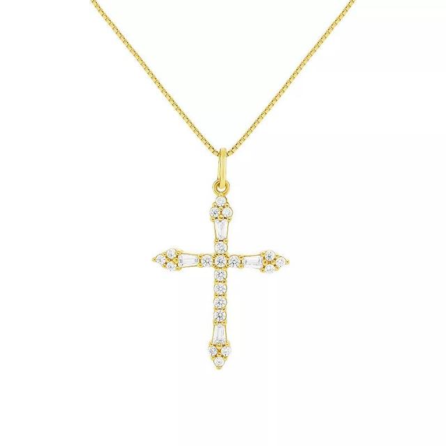 PRIMROSE Sterling Silver Cubic Zirconia Cross Pendant Necklace, Womens Gold Over Sterling Product Image