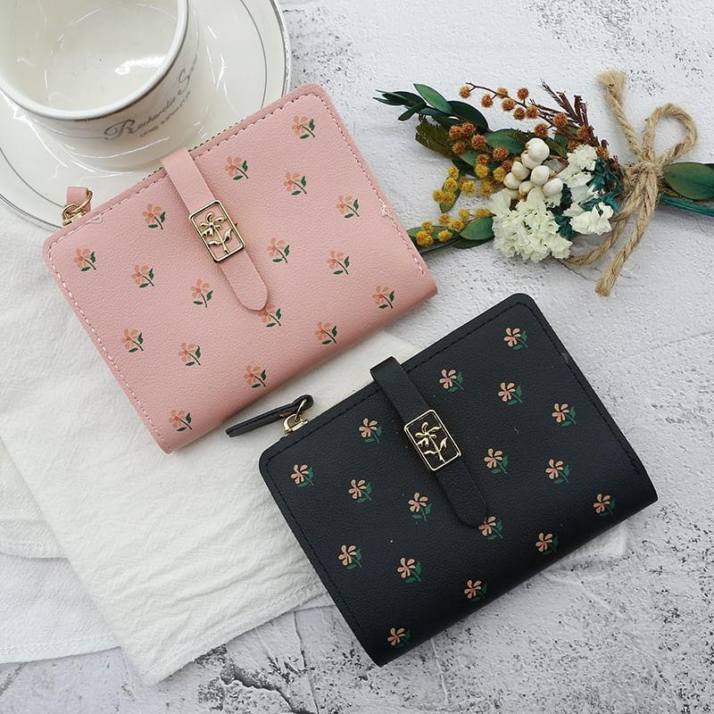 Floral Print Faux Leather Short Wallet Product Image