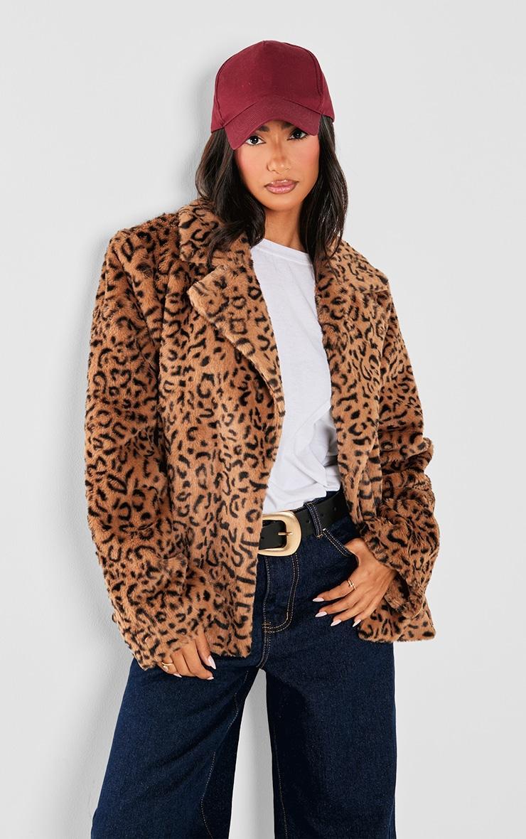 Petite Leopard Print Faux Fur Longline Jacket product image