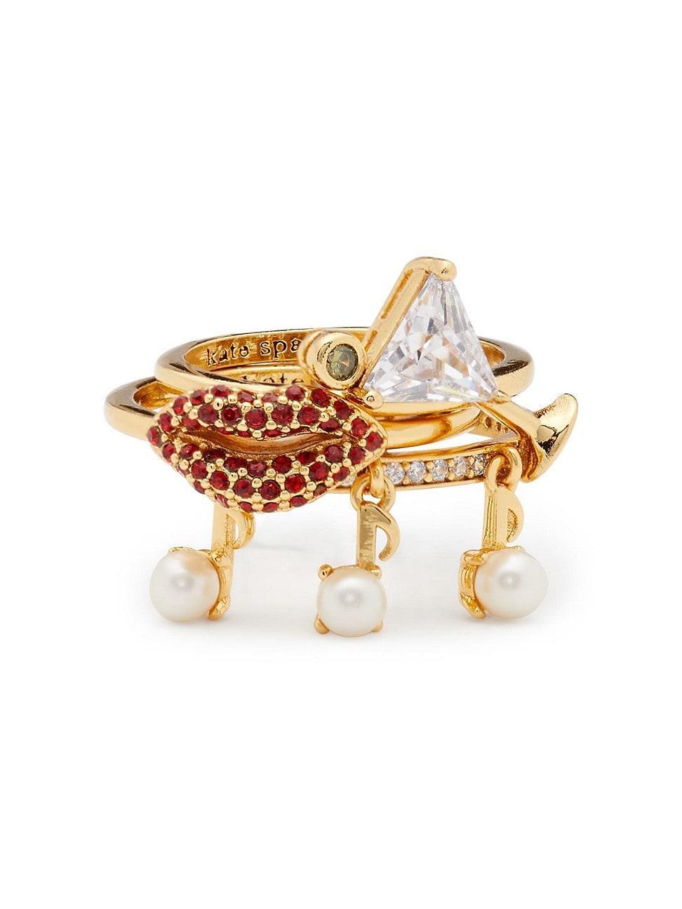 Womens Hit The Town Goldtone, Glass & Cubic Zirconia Charm Stacking Rings Product Image