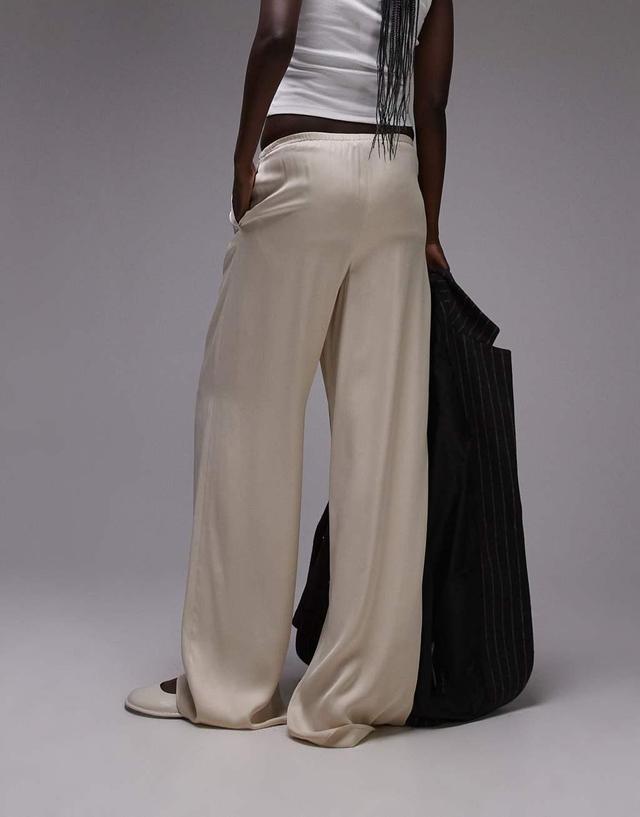 Topshop Tall satin drawstring pants in oyster Product Image