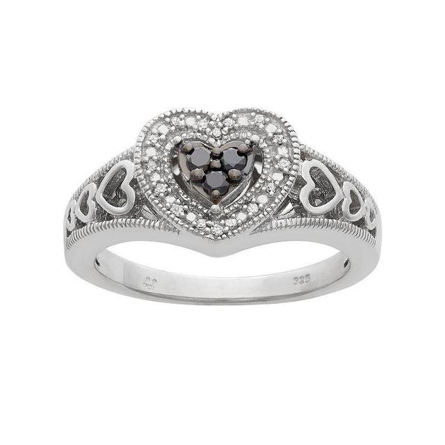 Jewelexcess 1/6 Carat T.W. Black and White Diamond Sterling Silver Heart Ring, Womens Product Image