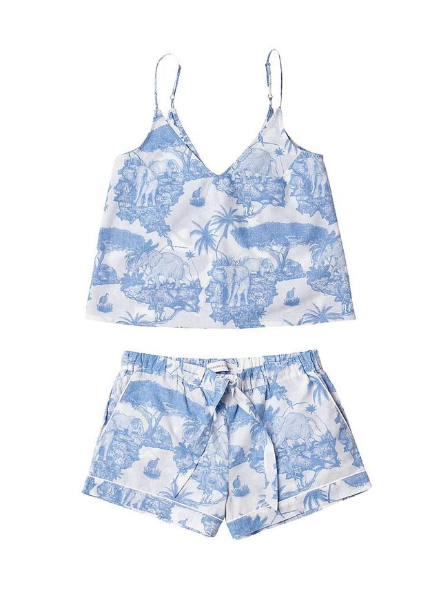 Womens 2-Piece Printed Cotton Pajama Short Set Product Image