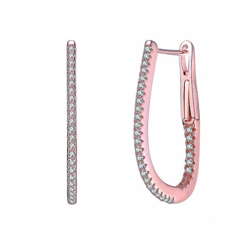 18k Rose Gold Over Sterling Silver Cubic Zirconia Long Hoop Earrings, Womens, Pink Tone Product Image