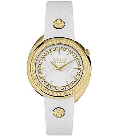 Versus By Versace Womens Tortona Crystal Two Hand White Leather Strap Watch Product Image