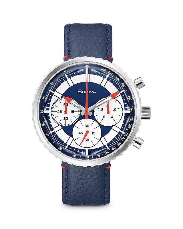 Bulova Mens Archive Series Chronograph C Blue Leather Strap Watch 46mm Product Image