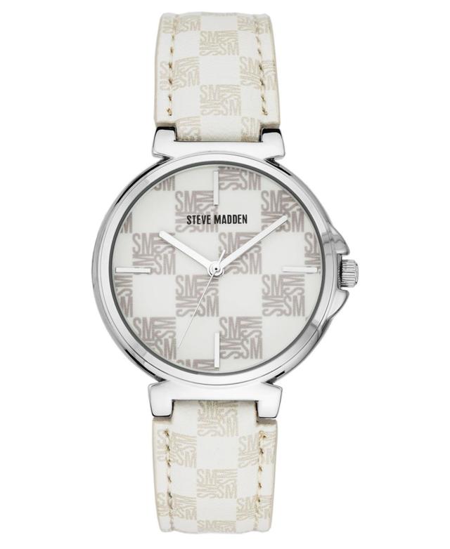 Steve Madden Womens Dual Colored and Cream Polyurethane Leather Strap with Steve Madden Logo in Checkered Pattern and Stitching Watch, 36mm - W Product Image