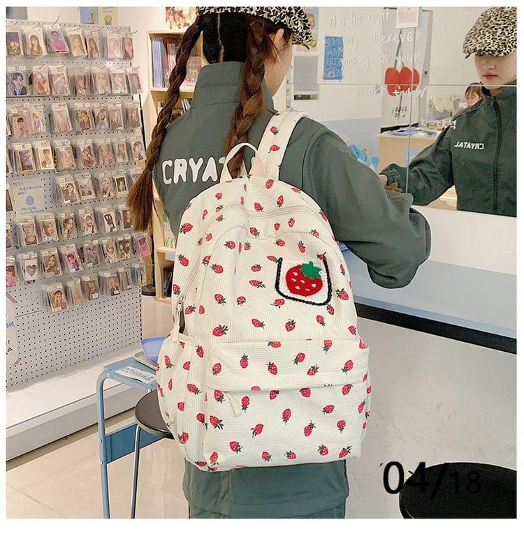 Strawberry Patterned Corduroy Backpack Product Image