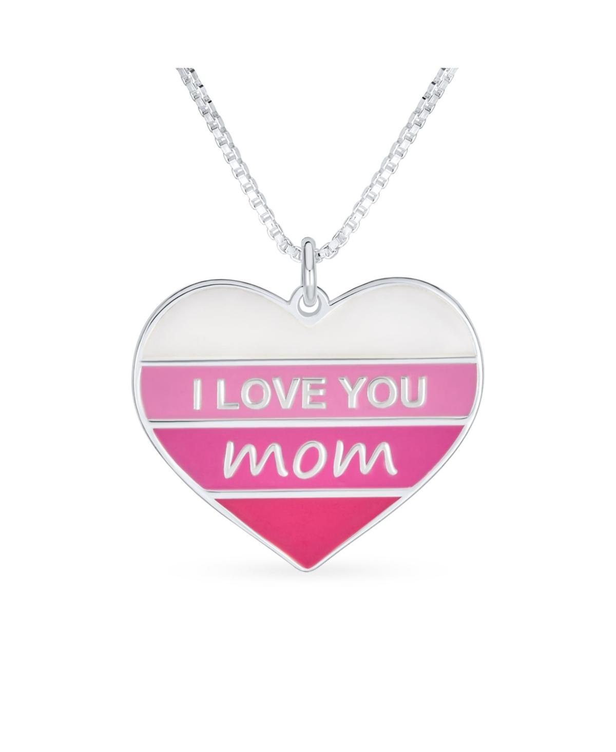 Bling Jewelry Stripe Pink Enamel Heart Inspirational Message Words I love You Mom Heart Necklace Pendant For Women Mother .925 Sterling Silver Product Image