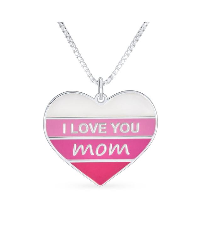 Bling Jewelry Stripe Pink Enamel Heart Inspirational Message Words I love You Mom Heart Necklace Pendant For Women Mother .925 Sterling Silver Product Image