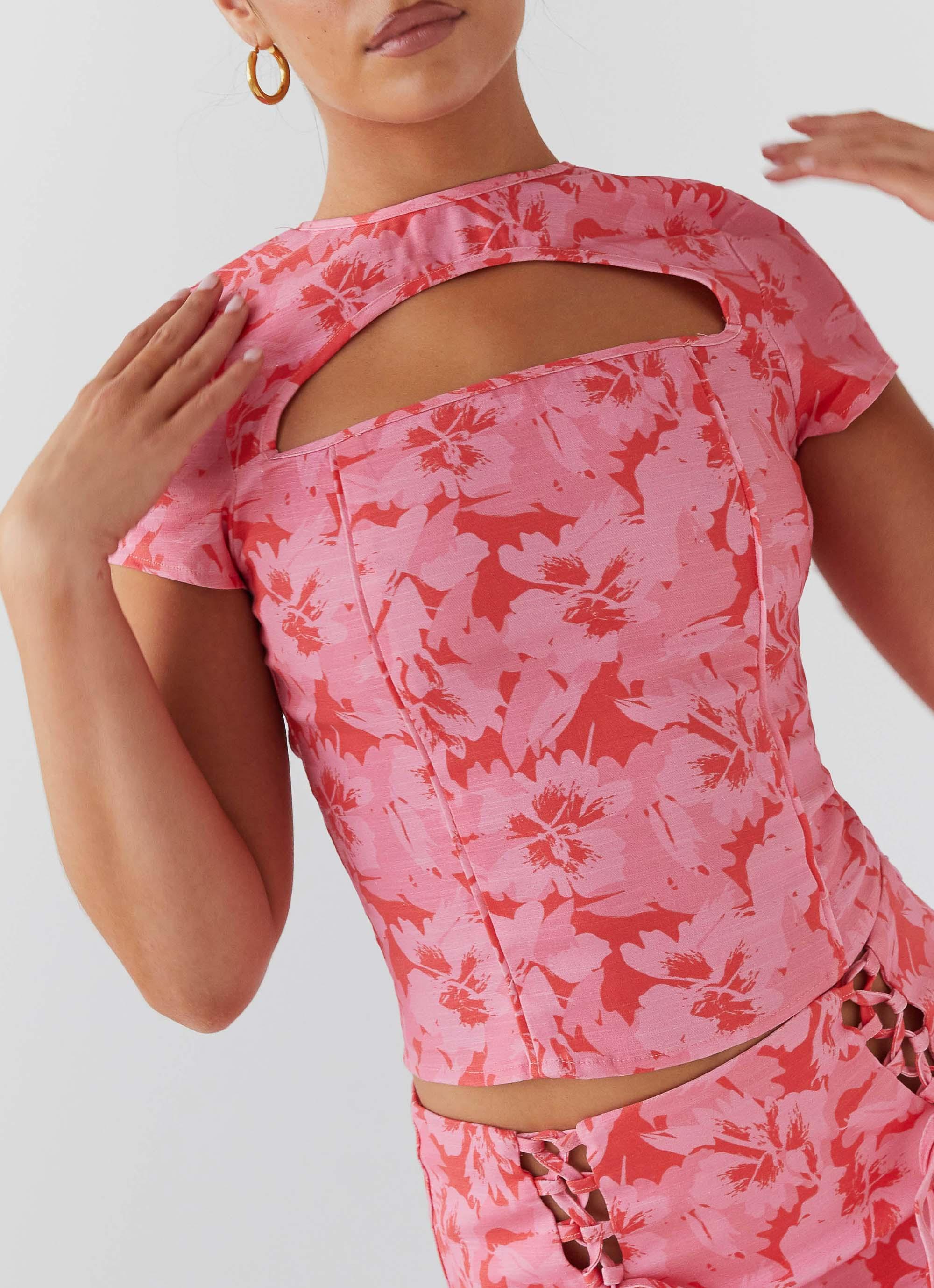 Take A Sip Tie Crop Top - Cherry Blossom Product Image